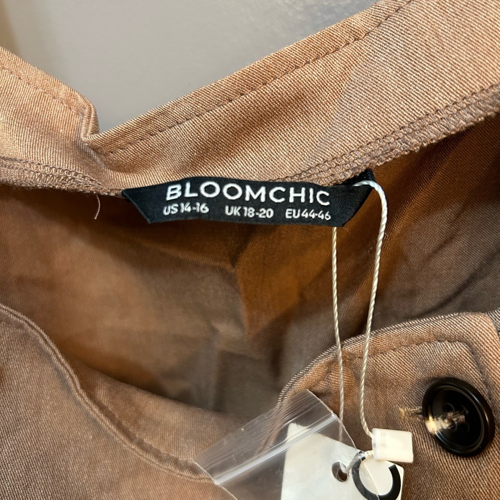 Bloomchic Tan Spaghetti Strap Solid Elastic Waist Dress